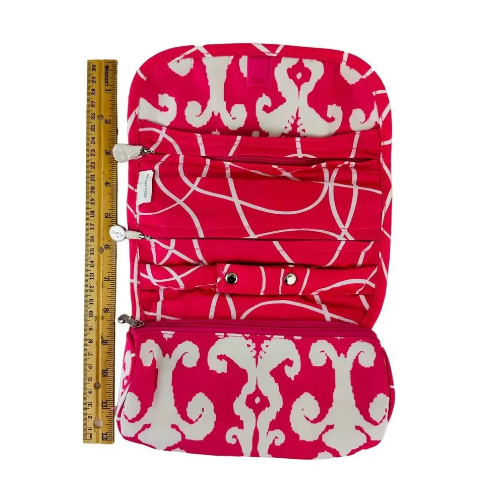 Initials Inc. Jewelry Roll Organizer Pink White Ikat Travel Case Foldable Bag